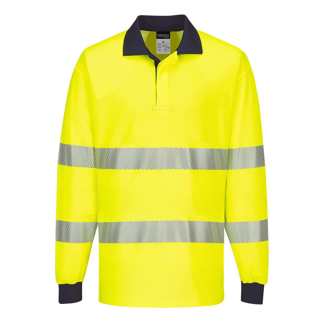 PW3 Hi-Vis Polo Shirt L/S Yellow/Navy