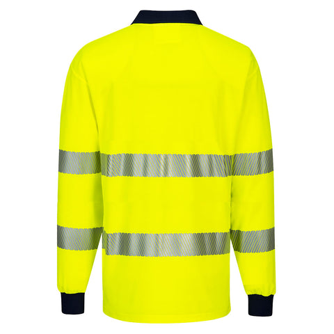 PW3 Hi-Vis Polo Shirt L/S Yellow/Navy back