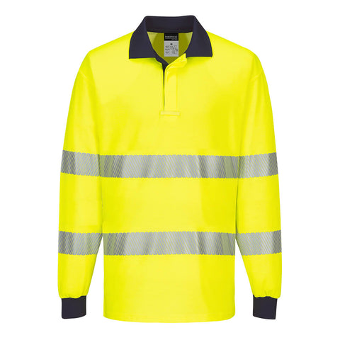 PW3 Hi-Vis Polo Shirt L/S Yellow/Navy