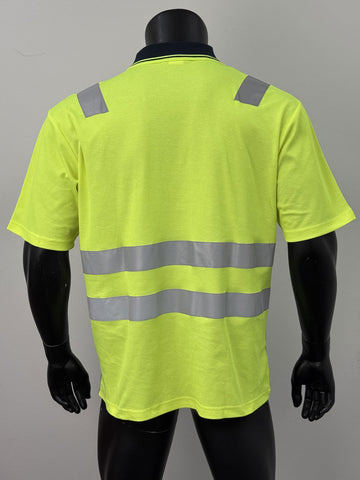 Unisex Adults Hi-Vis Polyface / Cotton Back Polo With Reflective Tape detail