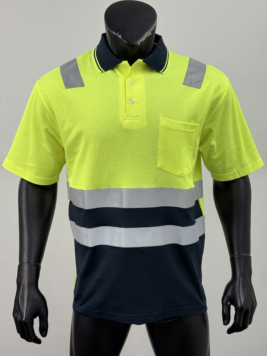 Unisex Adults Hi-Vis Polyface / Cotton Back Polo With Reflective Tape detail