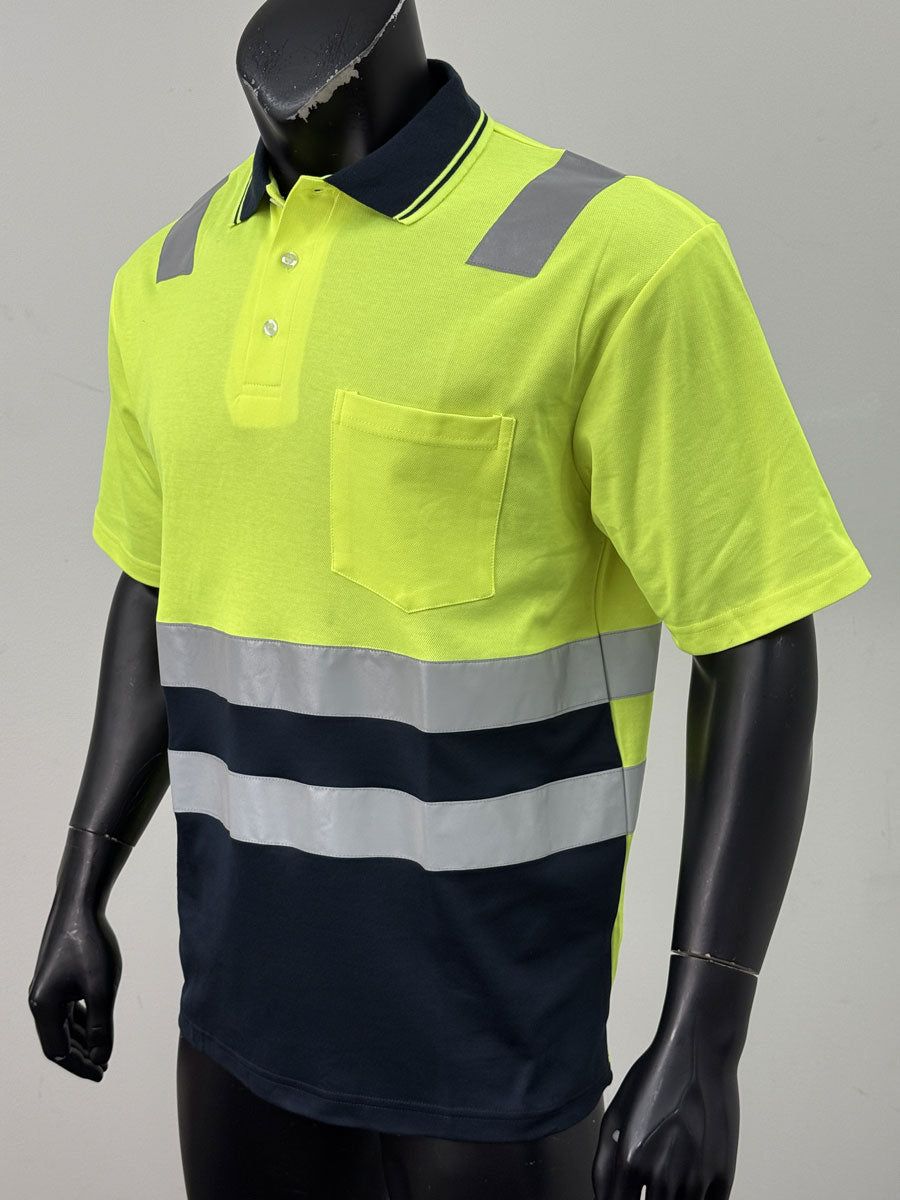 Unisex Adults Hi-Vis Polyface / Cotton Back Polo With Reflective Tape detail