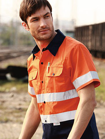 Unisex Adults Hi-Vis S/S Cotton Drill Shirt With Reflective Tape, Bocini
