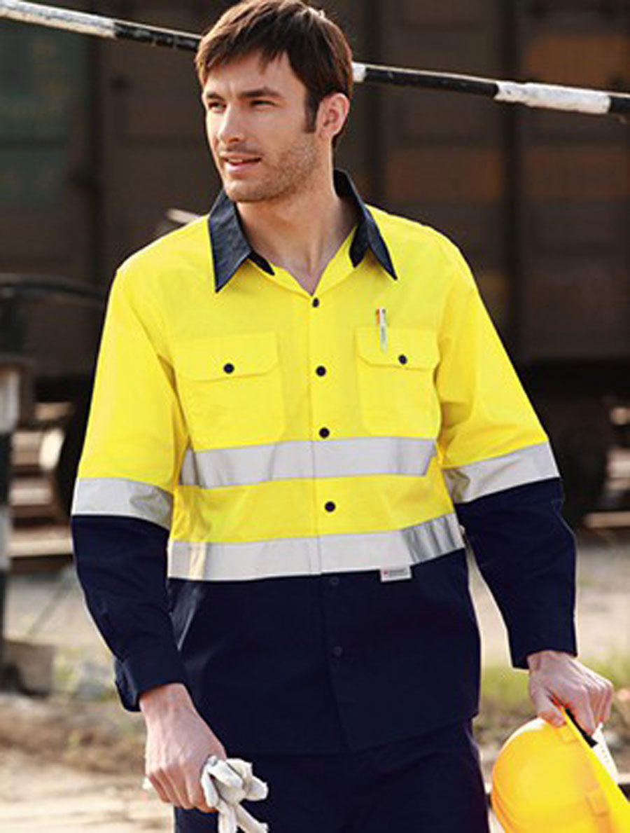 Unisex Adults Hi-Vis L/S Cotton Drill Shirt With Reflective Tape, Bocini