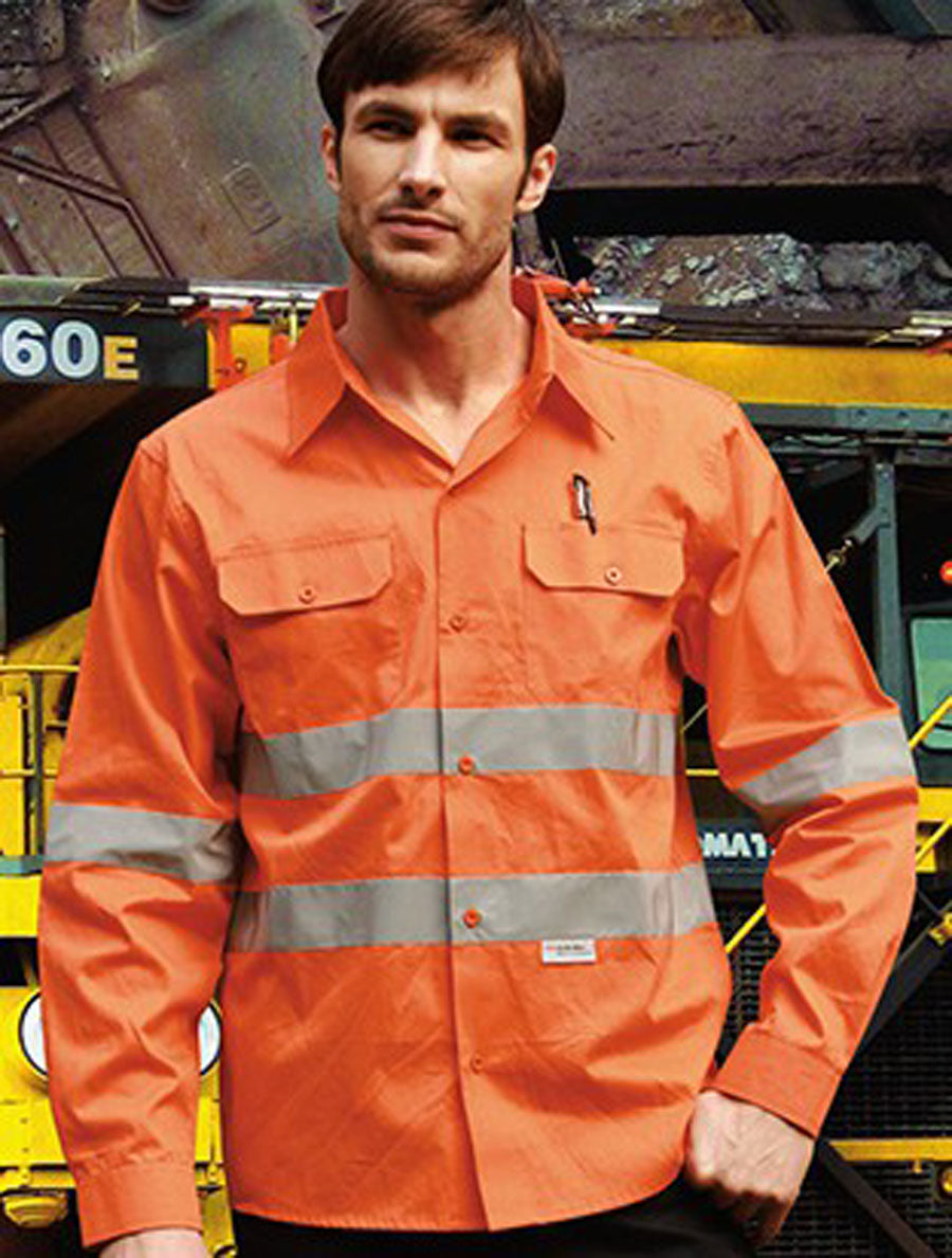 Unisex Adults Hi-Vis L/S Cotton Drill Shirt With Reflective Tape, Bocini