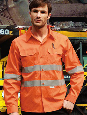Unisex Adults Hi-Vis L/S Cotton Drill Shirt With Reflective Tape, Bocini