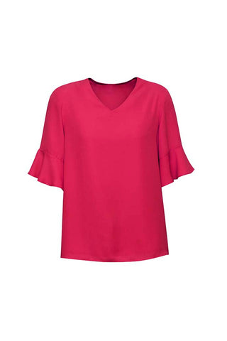 Womens Aria Fluted Sleeve Blouse-RB966LS-biz-corporates