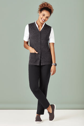 Womens Button Front Knit Vest-CK961LV-biz-care