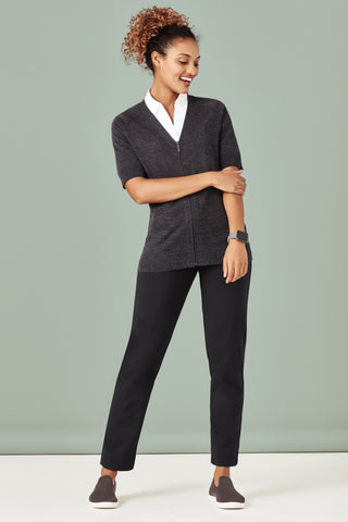 Womens Zip Front Short Sleeve Knit Cardigan-CK962LC-biz-care