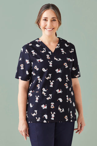 Womens Printed Best Friends Scrub Top-CST147LS-biz-care